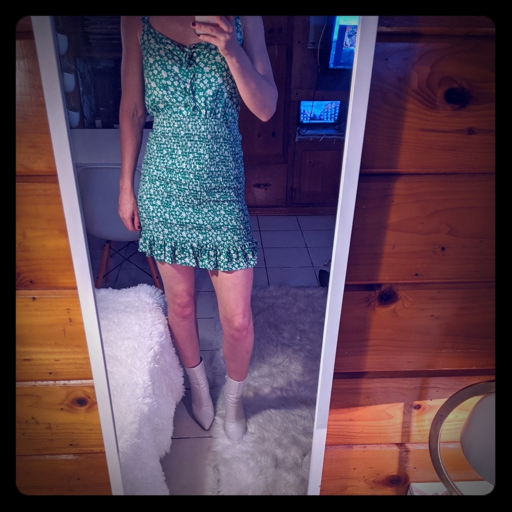 Green and white flower summer dress